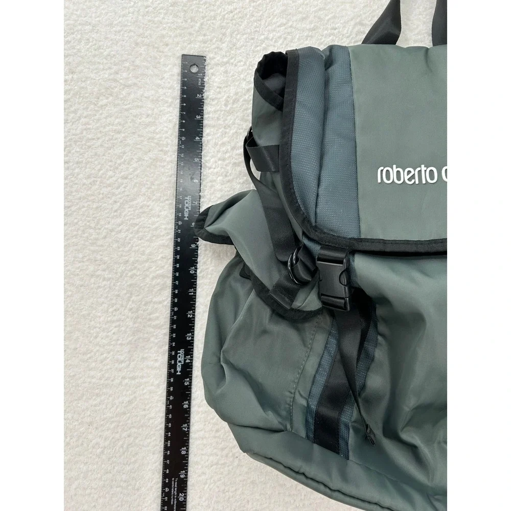 Roberto‎ Cavalli Green Nylon Sport Utility Technical Travel Backpack Logo